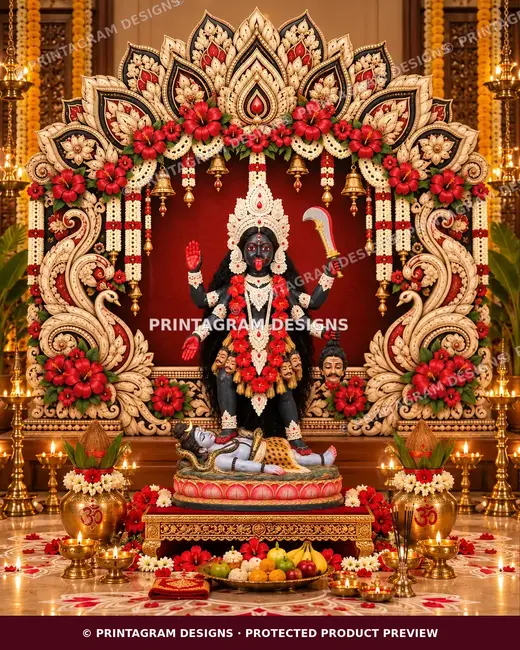 Model KSP-03 Shwetapadma Hansa Shyama Puja Mandap Single Backdrop by Printagram Designs