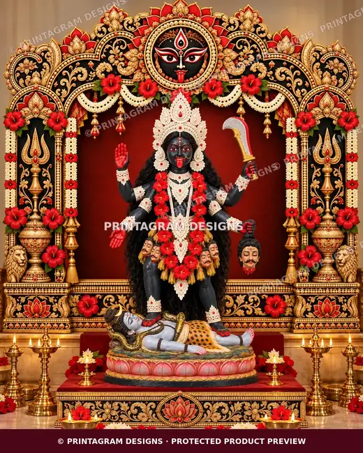 Model KSP-18 Shakti Netra Simha-Trishul Suvarna Mandap Single Backdrop by Printagram Designs
