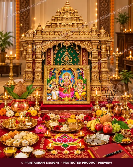 Model PB-06 Suvarna Rajagopuram Lakshmi Puja Prabhaval Backdrop by Printagram Designs