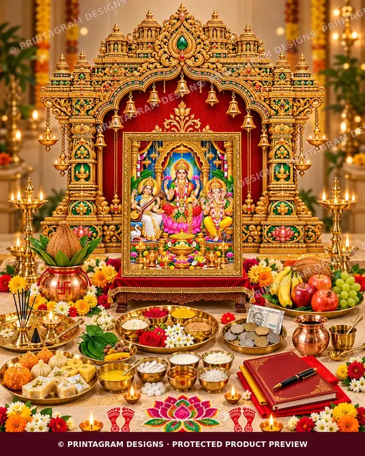 Model PB-07 Ratna Kamal Rajagopuram Lakshmi Puja Prabhaval Backdrop by Printagram Designs