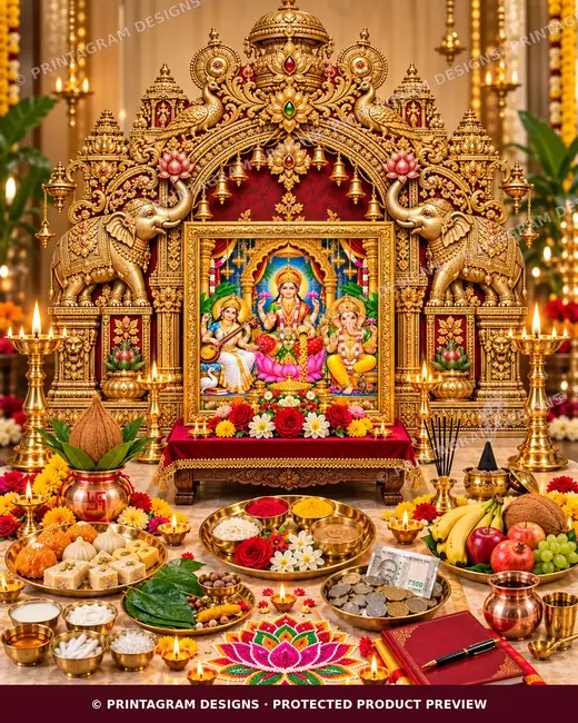 Model PB-08 Gaja-Lakshmi Suvarna Simhasan Puja Prabhaval Backdrop by Printagram Designs