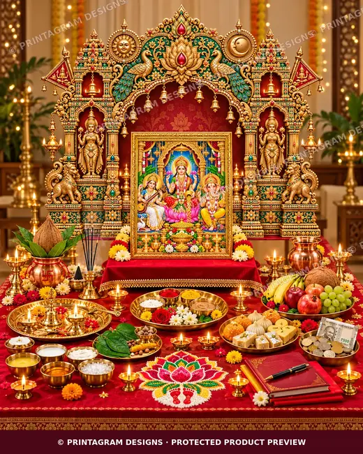 Model PB-09 Mayur Shankha-Padma Vastu Lakshmi Puja Prabhaval Backdrop by Printagram Designs