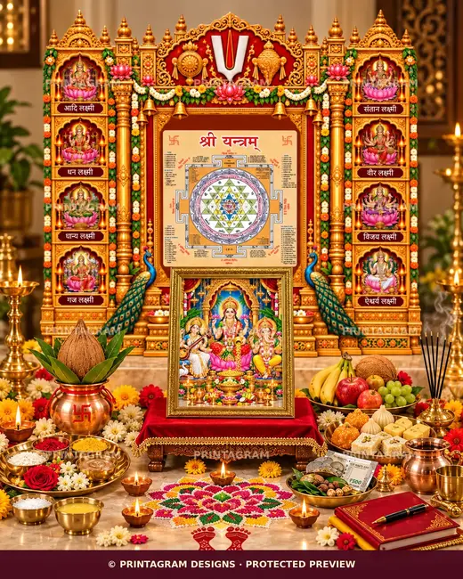 Model LSB-22 Tirumala Shankha–Chakra Ashtalakshmi Shri Yantra Single Backdrop by Printagram Designs