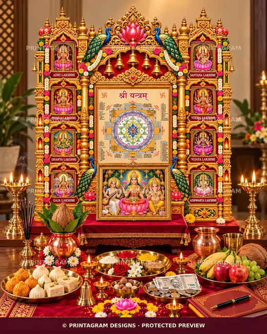 Model LSB-23 Mayur Padma Ashtalakshmi Shri Yantra Single Backdrop by Printagram Designs