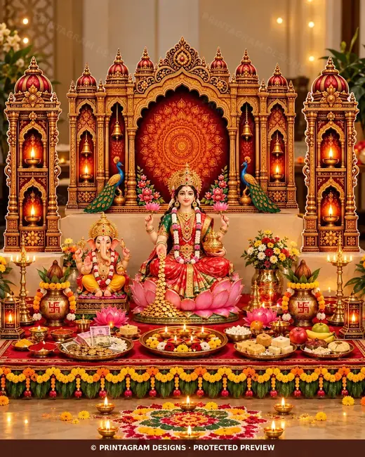 Model LP-09 Suryakamal Mayur Lakshmi–Ganesh Puja Mandap by Printagram Designs