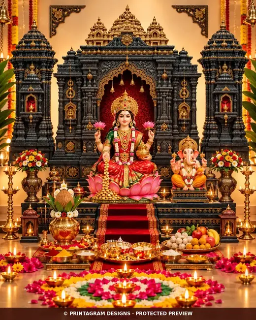 Model LP-11 Ratnagarbha Deepmandir Lakshmi–Ganesh Puja Set by Printagram Designs