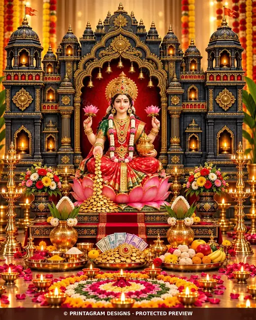 Model LP-12 Rajdhwaj Suvarna Lakshmi Puja Mandir by Printagram Designs