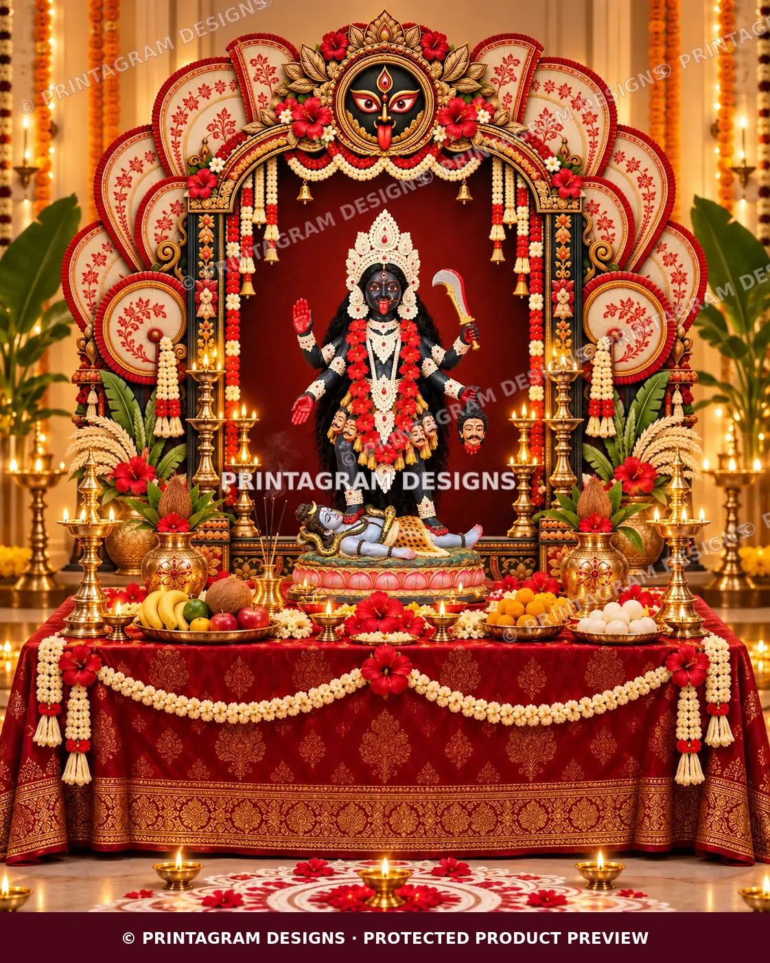 Model KSP-10 Shankha Padma Mahakali Mandap Single Backdrop styled Kali / Shyama Puja decoration