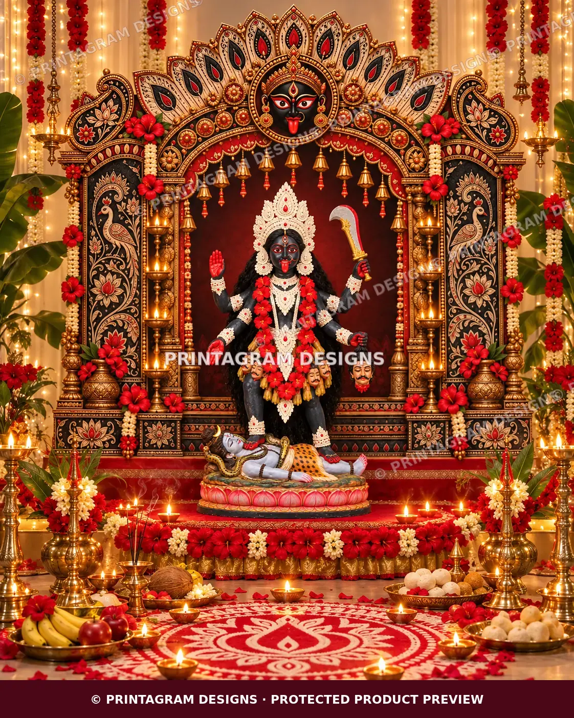 Model KSP-11 Mayur Pankha Shakti Netra Kali Mandap Single Backdrop styled Kali / Shyama Puja decoration