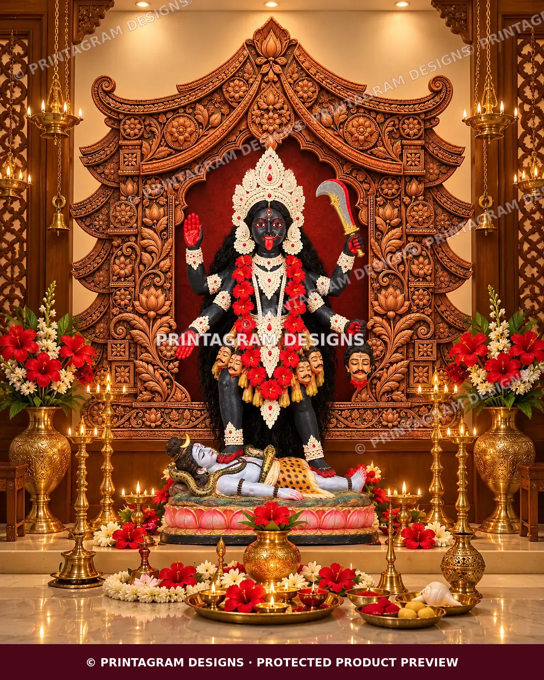 Model KSP-12 Bangla Chala Heritage Shyama Mandap Single Backdrop styled Kali / Shyama Puja decoration