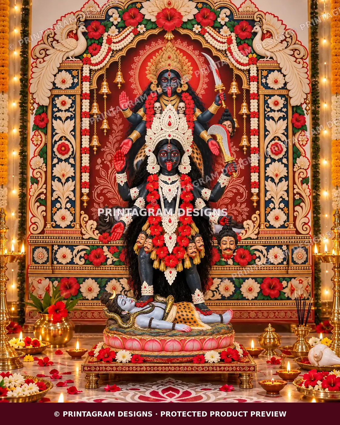 Model KSP-16 Hansa Pushpa Dakshina Kali Prabhavali Single Backdrop styled Kali / Shyama Puja decoration