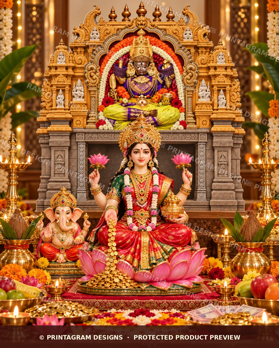 Model LSB-06 Mysuru Chamundeshwari Suvarna Darbar Single Backdrop styled Lakshmi Puja decoration