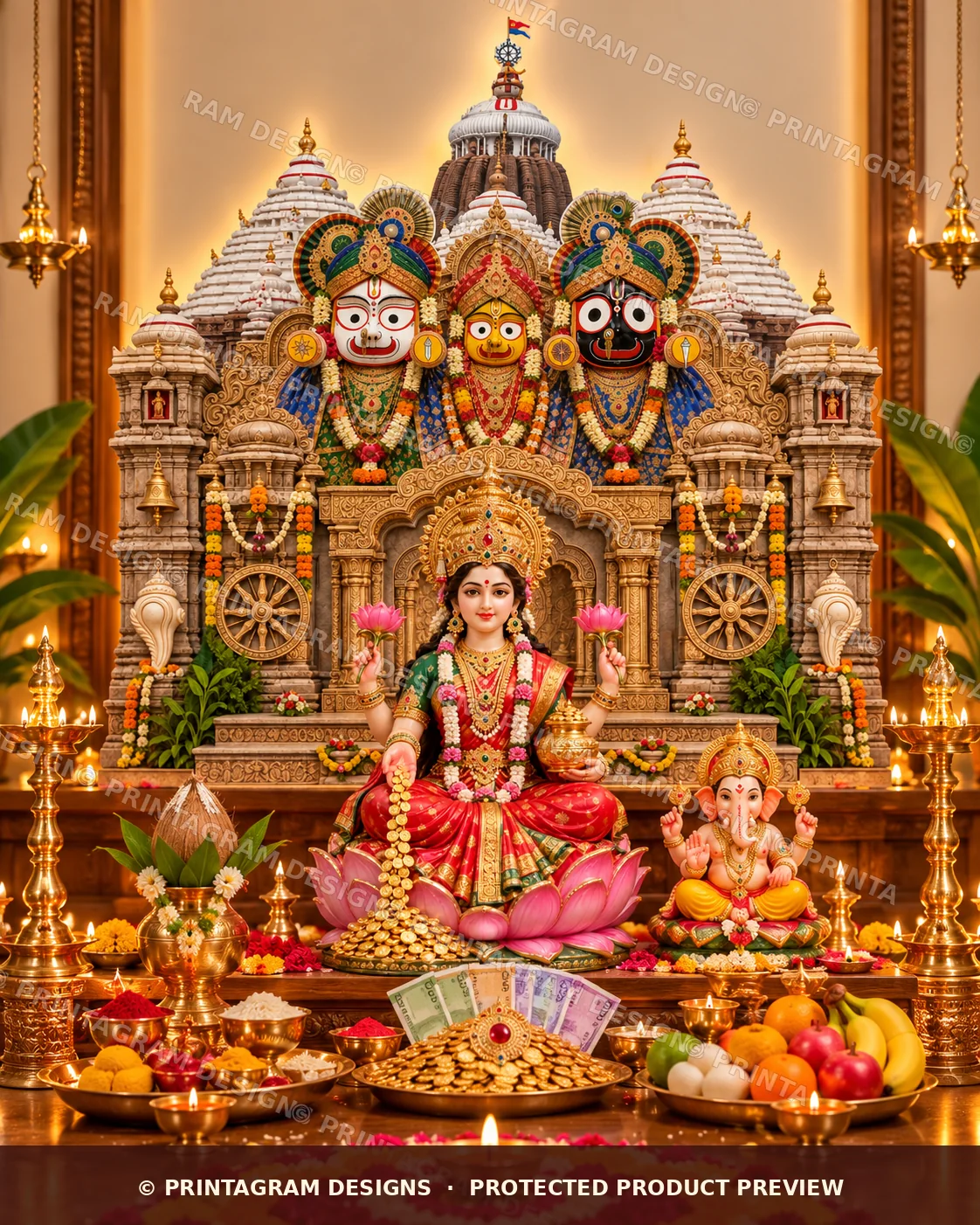 Model LSB-12 Puri Jagannath Ratna Singhasan Single Backdrop styled Lakshmi Puja decoration