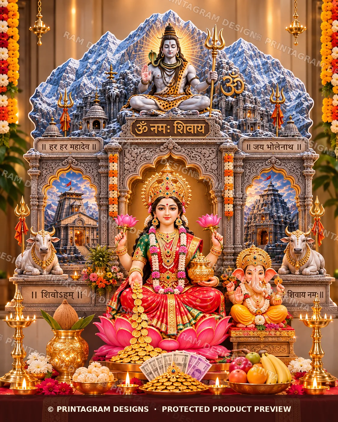 Model LSB-15 Kailash Mahadev Himshikhar Single Backdrop styled Lakshmi Puja decoration