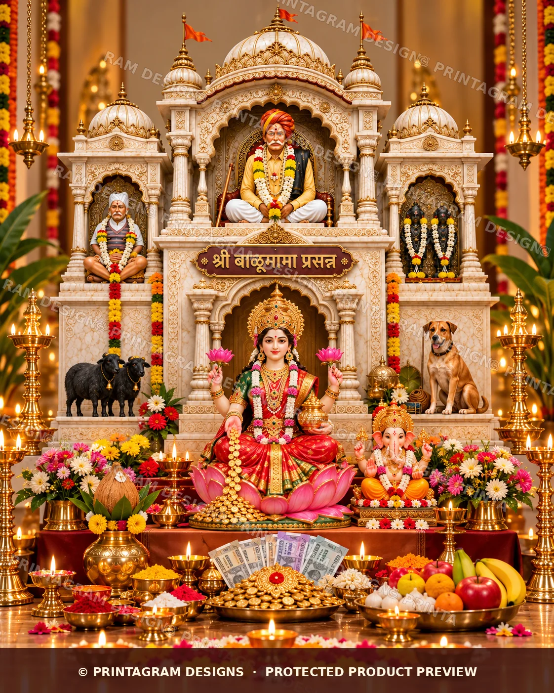 Model LSB-18 Admapur Shri Balumama Prasanna Shweta Mandir Single Backdrop styled Lakshmi Puja decoration